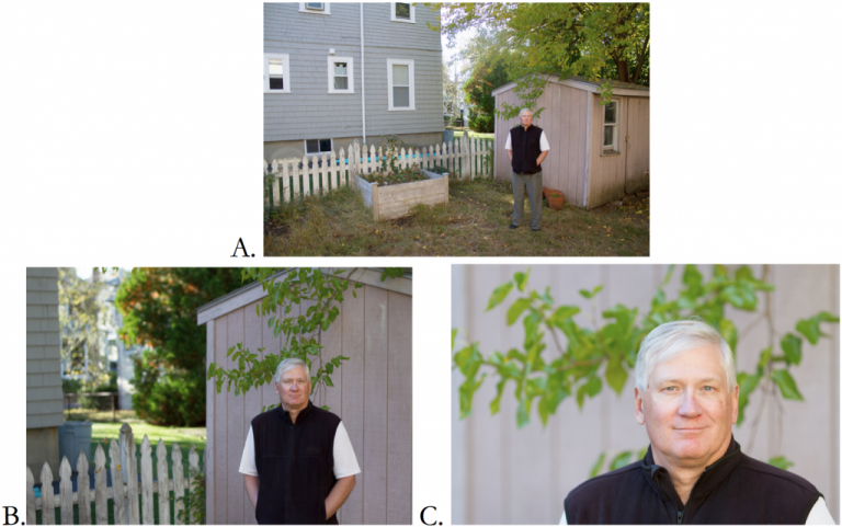 Focal length affects angle of view. A. 18mm lens. B. 50mm lens. C. 135mm lens.