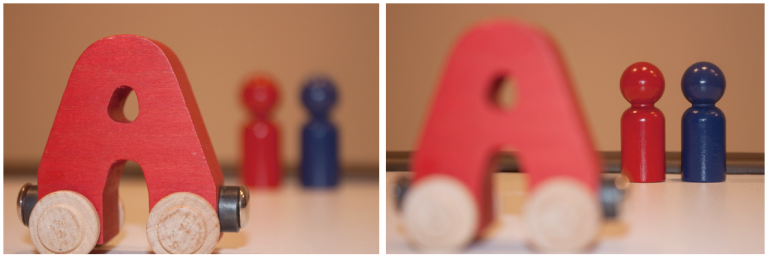 Shot taken in green auto mode (left) versus shot taken with single focus point selected to allow focus on object in background (right)