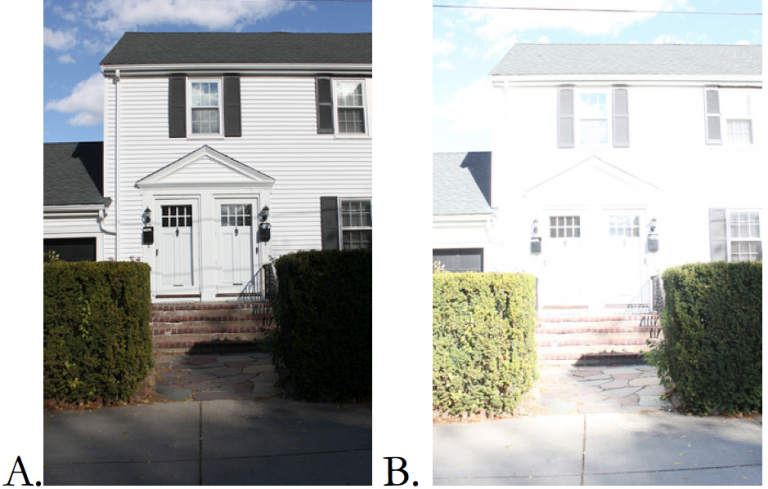 A. Exposed for the sky. B. Exposed for the Shadows