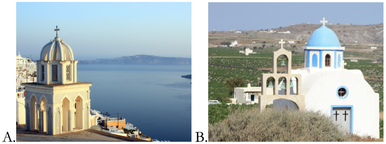 Architecture looks better with side lighting A. Taken during golden hour. B. Taken midday.